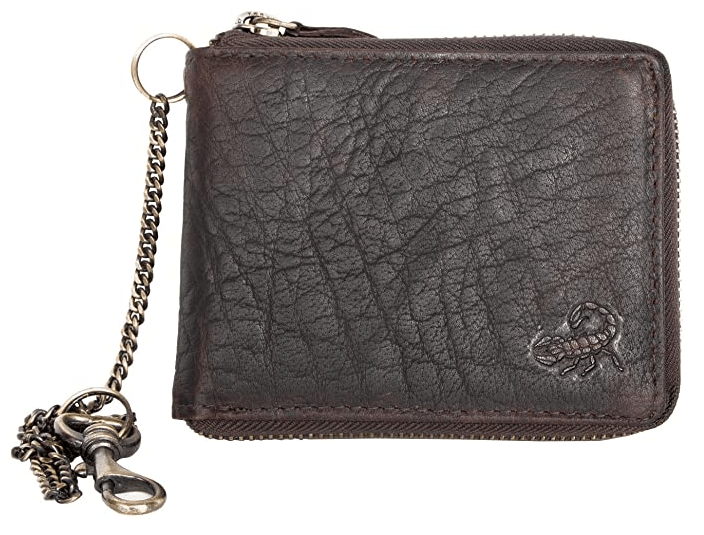 Mejores carteras con cadena hombre 15 FLW-Billetera-marrón-zip
