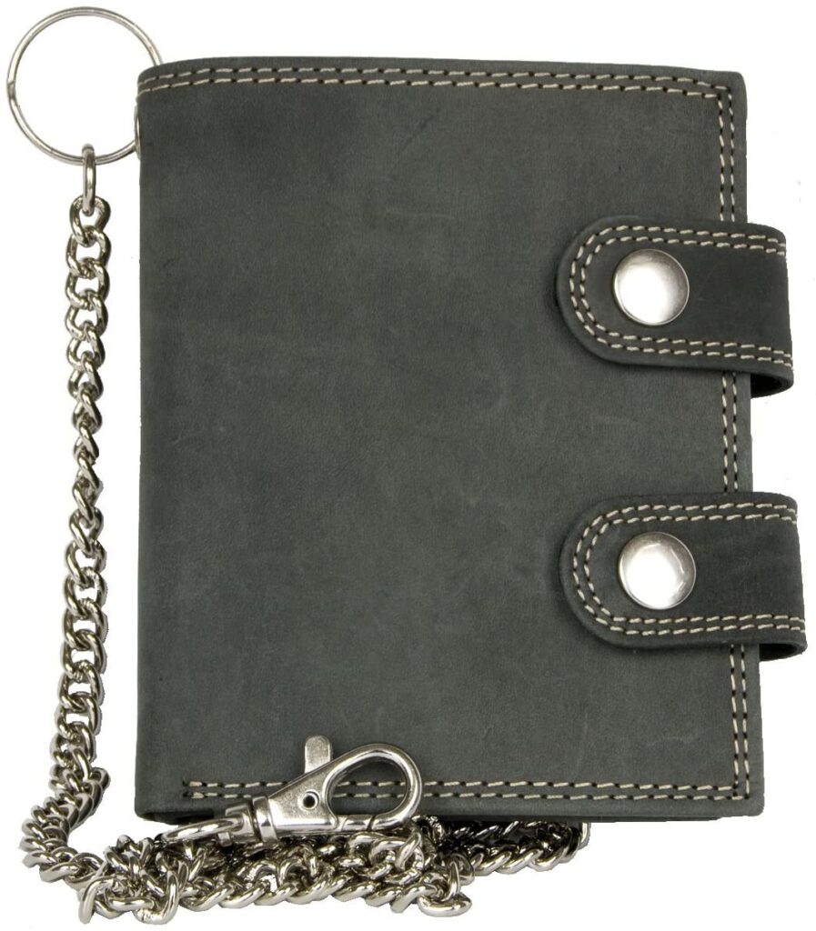 Mejores carteras con cadena hombre 6 Billetera-Gris-Estilo-Motero-de-Cuero-con-Cadena-de-Metal-Vertical