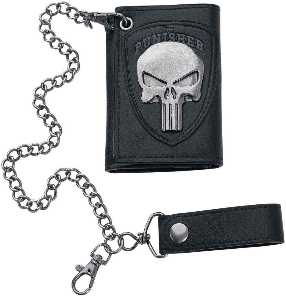 Mejores carteras con cadena hombre 28 The Punisher Logo Cartera Negro Plata